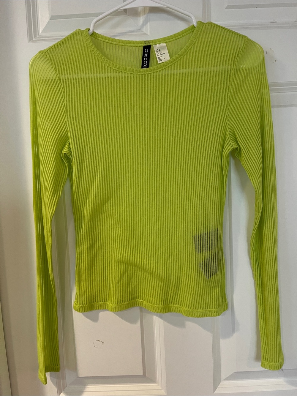 H&M Bright Lime Sheer Ribbed Long-Sleeve Top